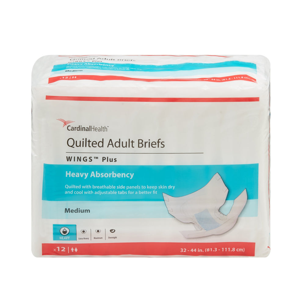 Wings� Plus Quilted Heavy Absorbency Incontinence Brief, Medium-Unisex Adult Incontinence Brief Wings� Plus Quilted Medium Disposable Heavy Absorbency