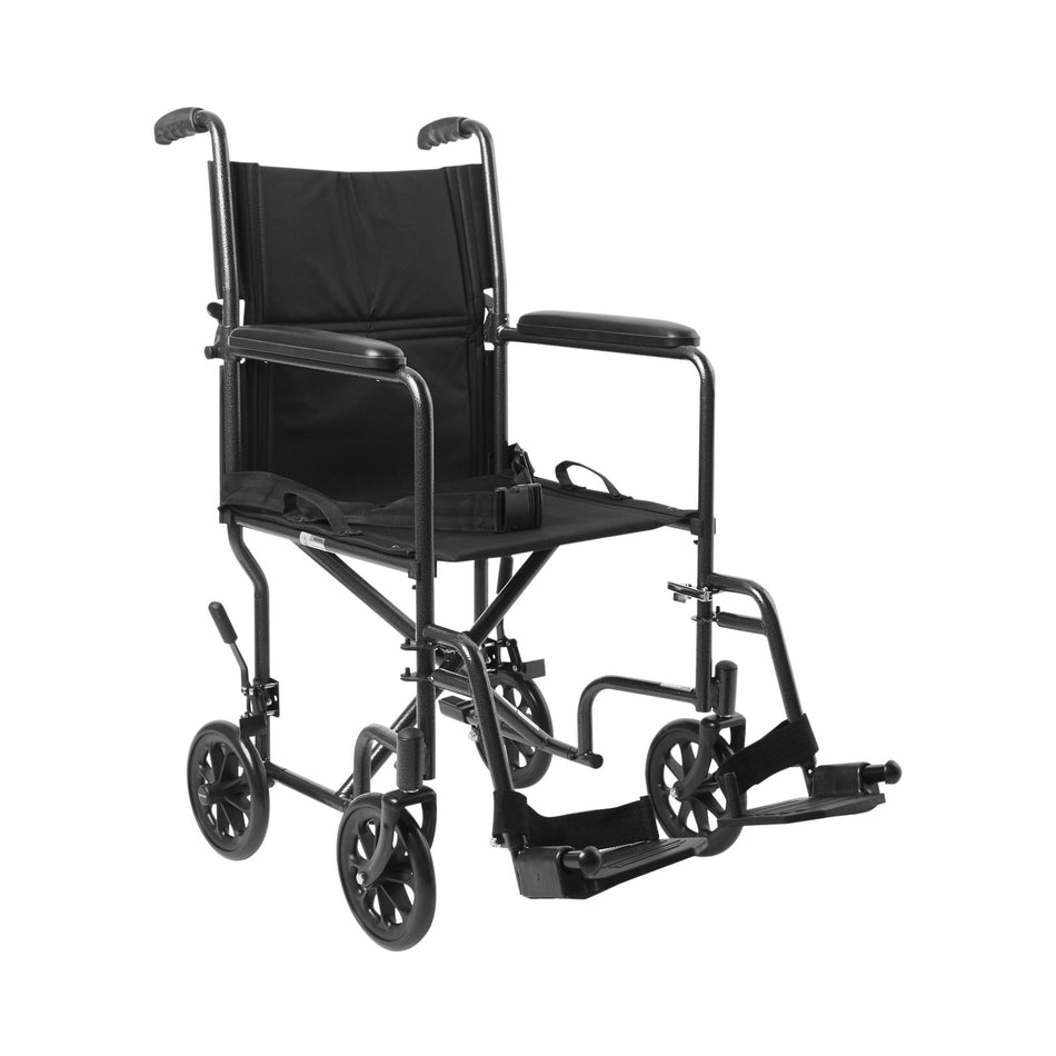 McKesson Lightweight Transport Chair, Black with Silver Vein Finish-Transport Chair McKesson 19 Inch Seat Width Full Length Arm Swing-Away Footrest Steel Frame with Silver Vein Finish