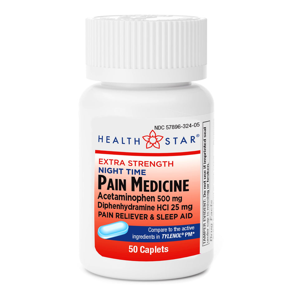 Health Star Nighttime Pain Reliever and Sleep Aid-Nightime Pain / Allergy Relief 500 mg Strength Acetaminophen / Diphenhydramine HCl Capsule 50 per Bottle