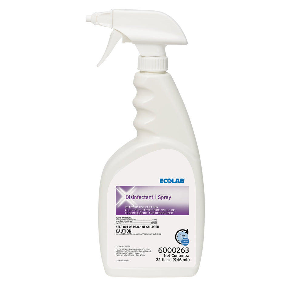 Ecolab Disinfectant 1 Surface Disinfectant Cleaner, 32 oz. Spray Bottle-Ecolab� Disinfectant 1 Surface Disinfectant Cleaner Bactericidal Pump Spray Liquid 32 oz. Bottle Sweet Scent NonSterile