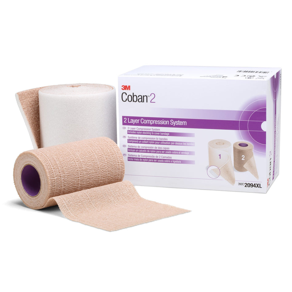 3M� Coban� 2 Self-adherent / Pull On Closure Two-Layer Compression Bandage System-2 Layer Compression Bandage System 3M� Coban� 2 4 Inch X 3-4/5 Yard / 4 Inch X 6-3/10 Yard Self-Adherent / Pull On Closure Tan / White NonSterile 35 to 40 mmHg