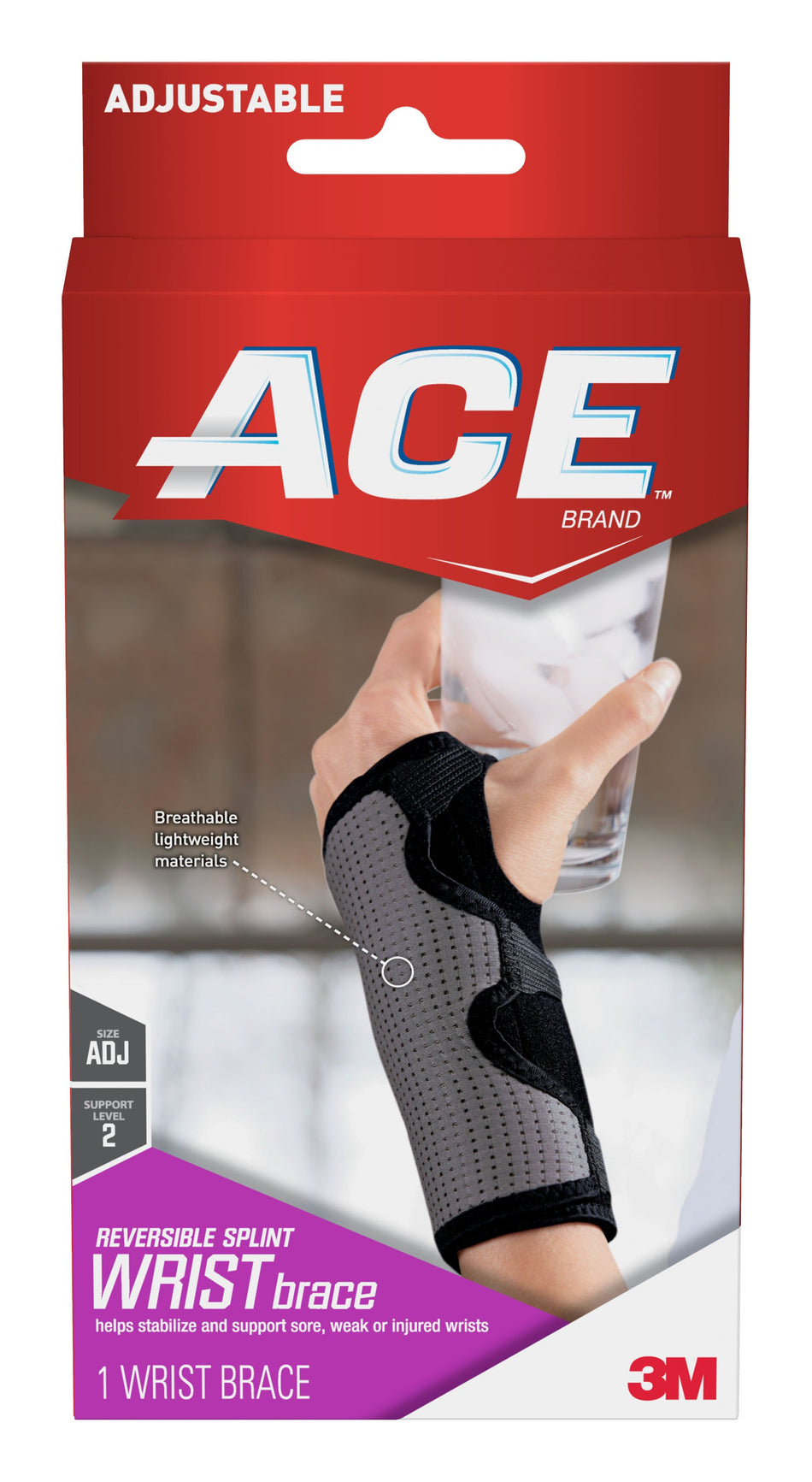 3M Ace Wrist Brace, Reversible, Left or Right Hand-Wrist Brace 3M� Ace� Reversible Aluminum / Nylon / Polyester / Polyurethane / Spandex Left or Right Hand Black / Gray One Size Fits Most