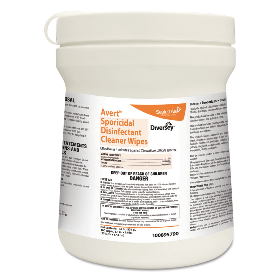 Avert� Surface Disinfectant Cleaner Wipes-Diversey� Avert� Surface Disinfectant Cleaner Premoistened Manual Pull Wipe 160 Count Canister Chlorine Scent NonSterile