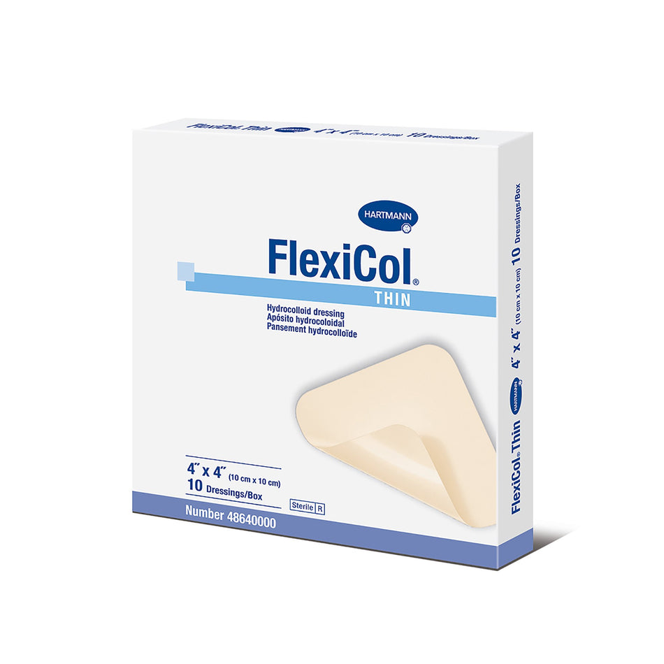 FlexiCol� Hydrocolloid Dressing, 4 x 4 Inch-Thin Hydrocolloid Dressing FlexiCol� Without Backing 4 X 4 Inch Square Hydrocolloid