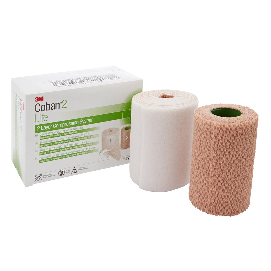 3M� Coban�2 Lite Self-adherent / Pull On Closure Two-Layer Compression Bandage System-2 Layer Compression Bandage System 3M� Coban�2 Lite 4 Inch X 2-9/10 Yard / 4 Inch X 5-1/10 Yard Self-Adherent / Pull On Closure Tan / White NonSterile 25 to 30 mmHg