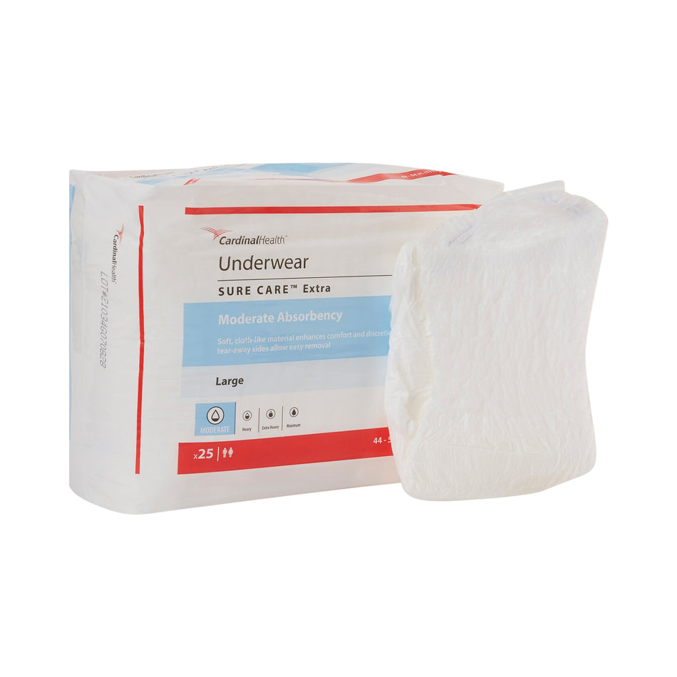 Sure Care� Extra Moderate Absorbency Incontinence Underwear, Large-Unisex Adult Absorbent Underwear Sure Care� Extra Pull On with Tear Away Seams Large Disposable Moderate Absorbency