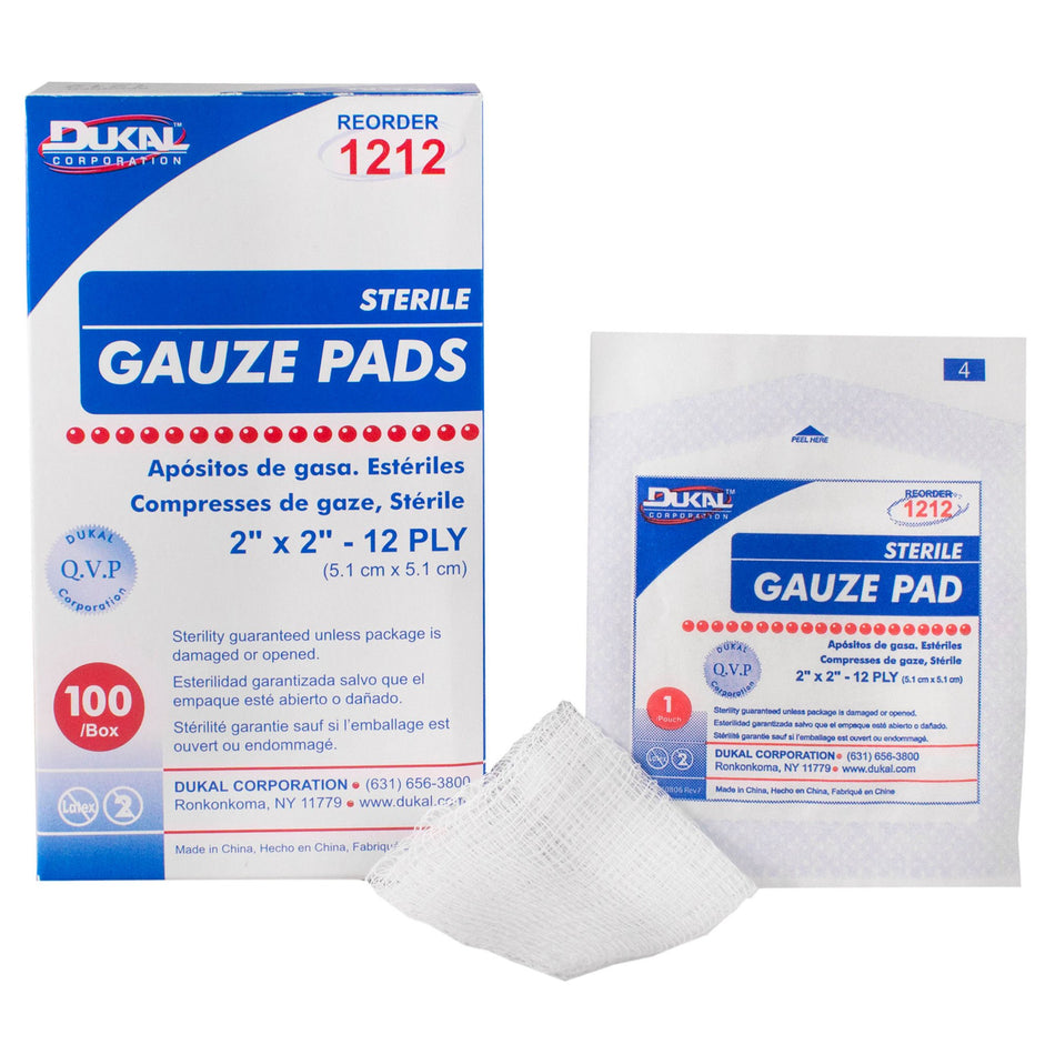 Dukal� Sterile Gauze Sponge, 2 x 2 Inch, 12-Ply-Gauze Sponge Dukal� 2 X 2 Inch 12-Ply Sterile 1 per Pack