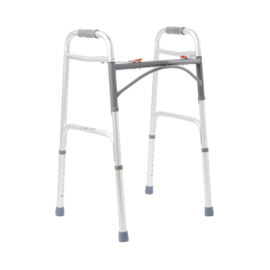 McKesson Adult Aluminum Folding Walker-Dual Release Folding Walker Adjustable Height McKesson Aluminum Frame 350 lbs. Weight Capacity 32 to 39 Inch Height