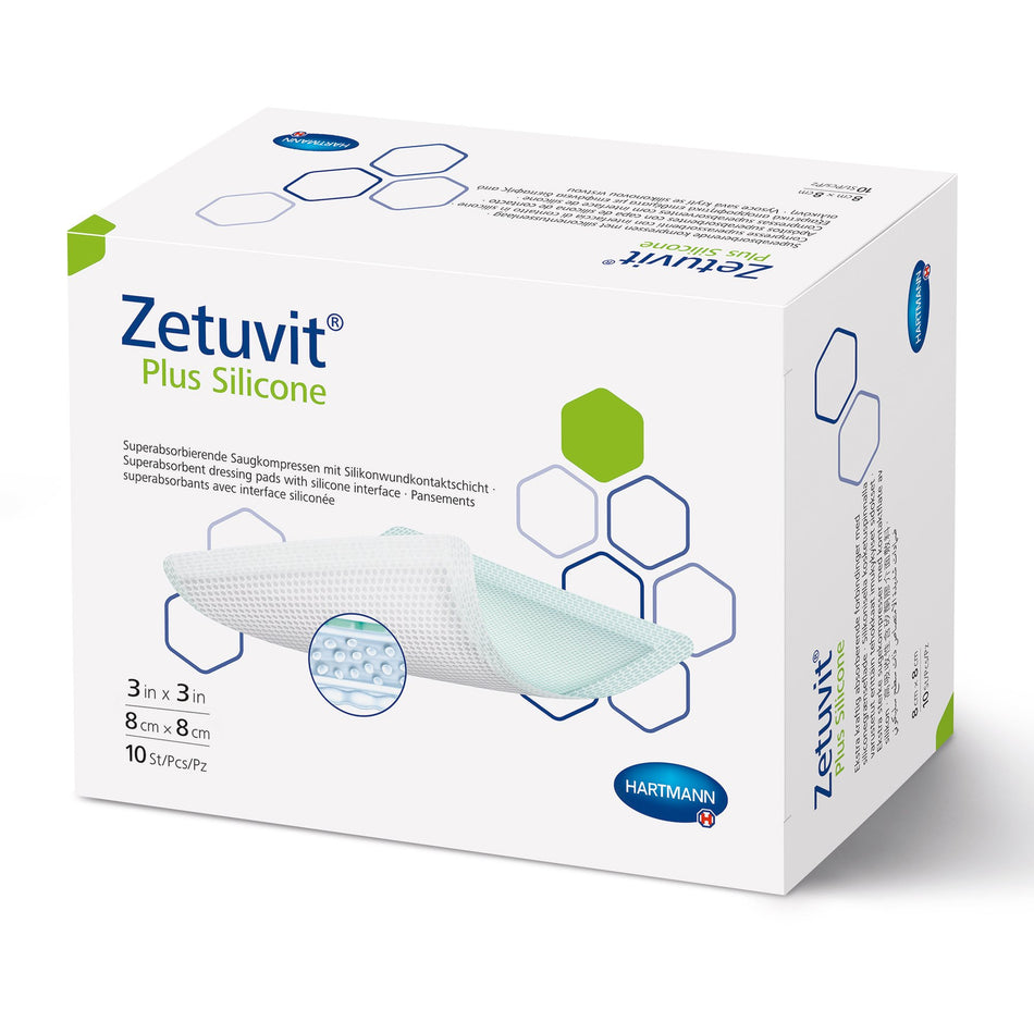 Zetuvit� Plus Silicone Super Absorbent Dressing, 3 x 3 Inch-Super Absorbent Dressing Zetuvit� Plus Silicone Non-Bordered Nonadhesive 3 X 3 Inch Square