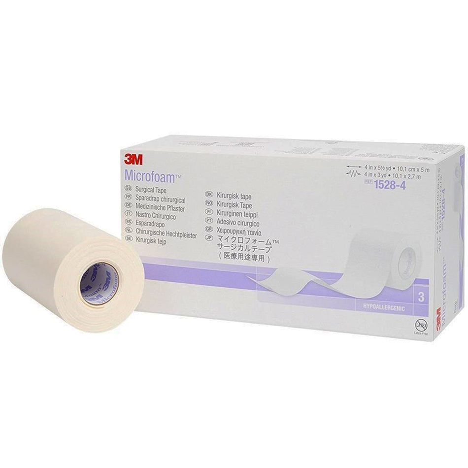 3M� Microfoam� Foam / Acrylic Adhesive Medical Tape, 4 Inch x 5-1/2 Yard, White-Medical Tape 3M� Microfoam� White 4 Inch X 5-1/2 Yard Elastic / Foam NonSterile