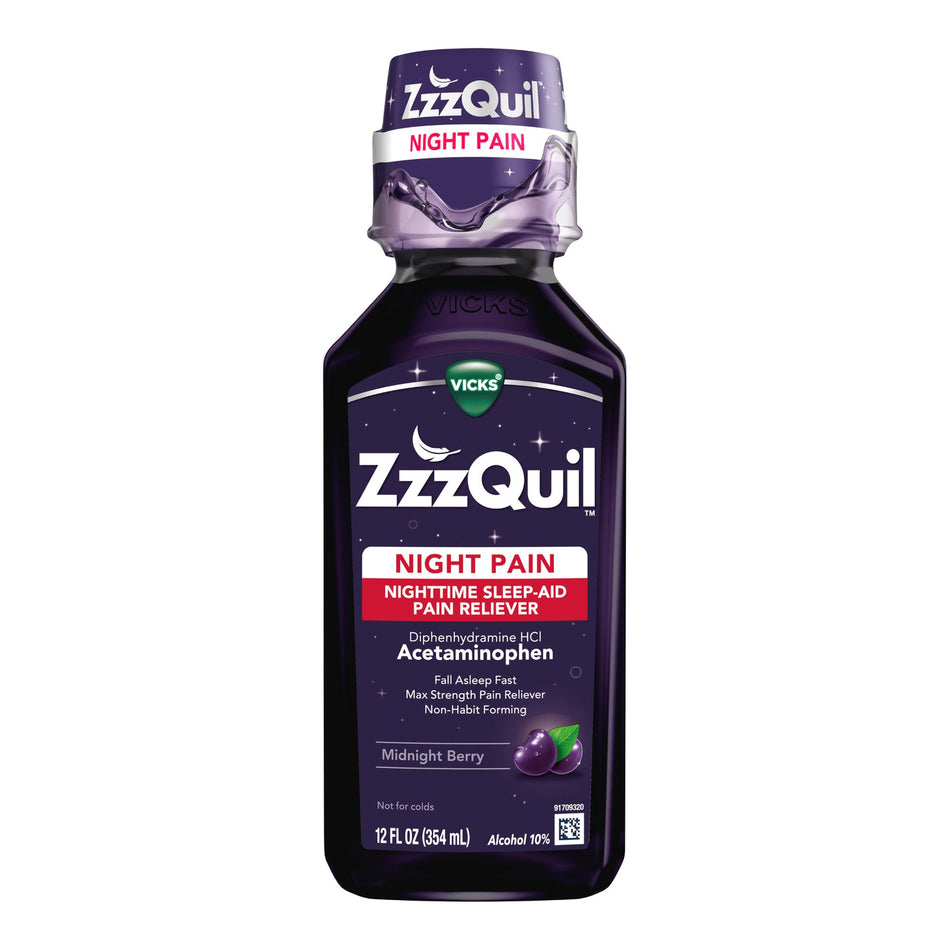 ZzzQuil Night Pain Nighttime Sleep-Aid Pain Reliever Liquid, Midnight Berry-Sleep Aid Vicks� Night time 12 oz. Liquid