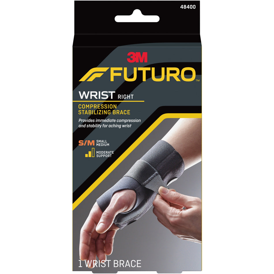 3M� Futuro� Compression Stabilizing Right Wrist Brace, Small/Medium-Wrist Brace Futuro� Compression Stabilizing Low Profile Aluminum / Nylon / Polyester / Polyethylene / Spandex / Silicone Right Hand Black Small / Medium