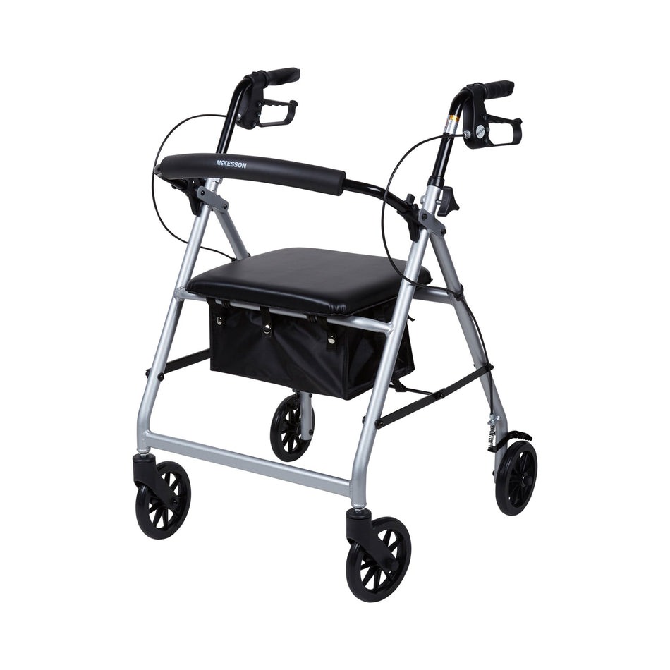 McKesson Folding Aluminum Four-Wheel Rollator, Silver-4 Wheel Rollator McKesson Silver Adjustable Height / Folding Aluminum Frame