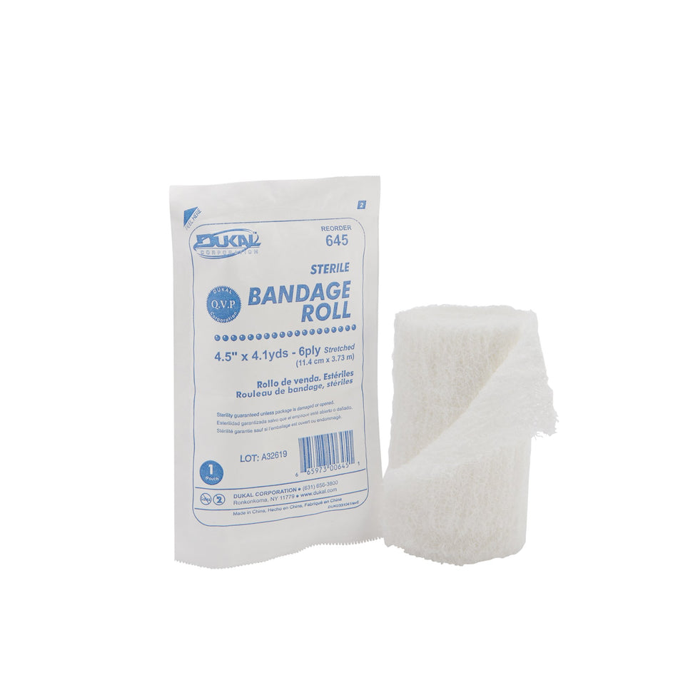 Dukal� Sterile Fluff Bandage Roll, 4-1/2 Inch x 4-1/10 Yard, 6-Ply-Fluff Bandage Roll Dukal� 4-1/2 Inch X 4-1/10 Yard 6-Ply Sterile 1 per Pack