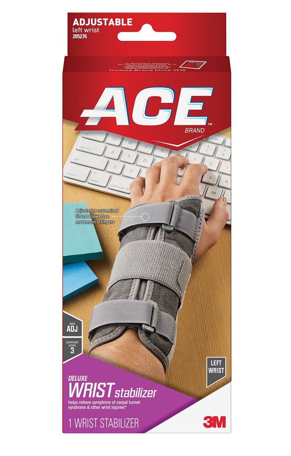 3M� Ace� Left Wrist Brace, One Size Fits Most-Wrist Brace 3M� Ace� Aluminum / Nylon / Polyester / Polypropylene / Polyurethane / Spandex Left Hand Gray One Size Fits Most