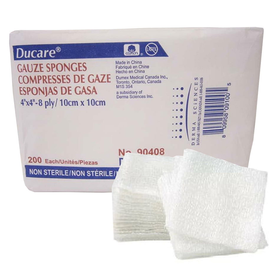 Ducare Gauze Sponge, 4 x 4 Inch, 8-Ply-Gauze Sponge Ducare 4 X 4 Inch 8-Ply NonSterile 200 per Pack