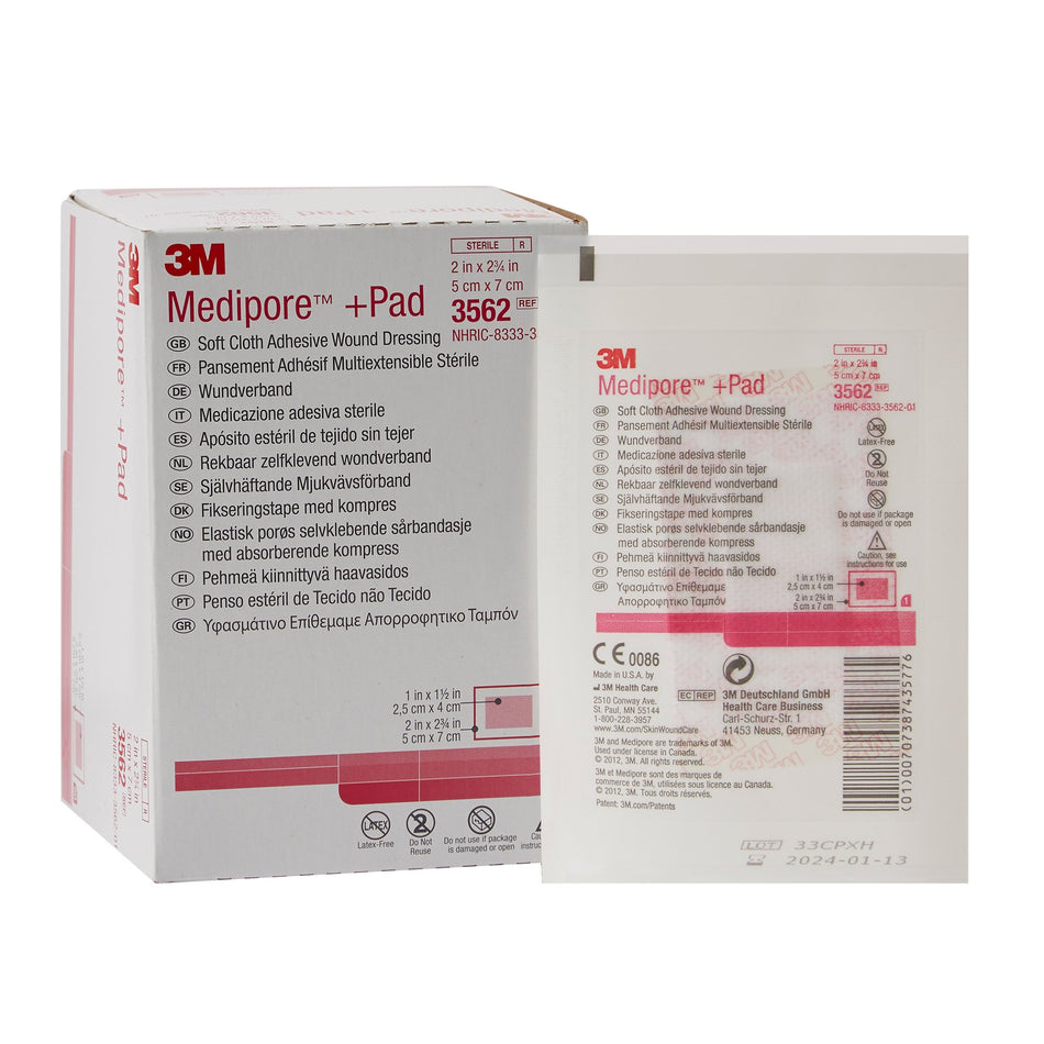 3M� Medipore� Sterile Adhesive Dressings, 2 x 2-3/4 Inch-Adhesive Dressing 3M� Medipore� 2 X 2-3/4 Inch Soft Cloth Rectangle White Sterile