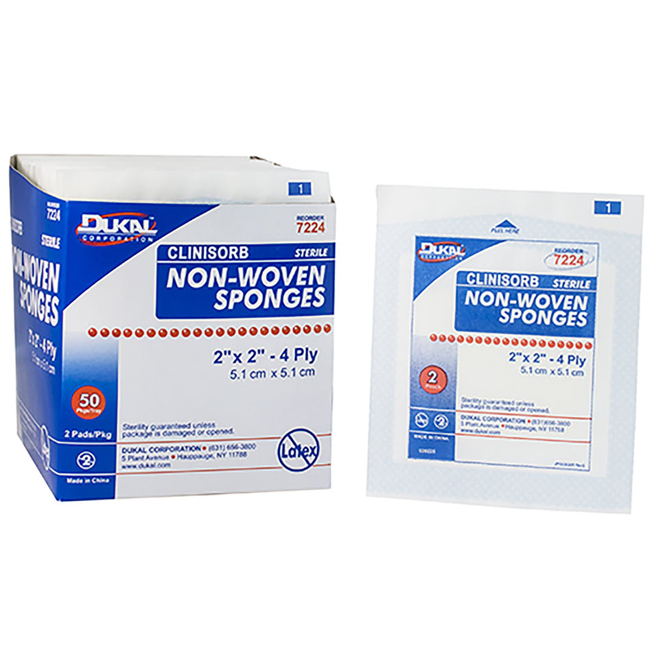 Clinisorb Sterile Nonwoven Sponge, 2 x 2 Inch, 4-Ply-Nonwoven Sponge Clinisorb 2 X 2 Inch 4-Ply Sterile 2 per Pack