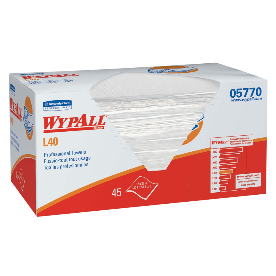 WypAll* L40 Professional Hygienic Towel-Hygienic Towel WypAll� L40 Light Duty White NonSterile Double Re-Creped 12 X 23 Inch Disposable