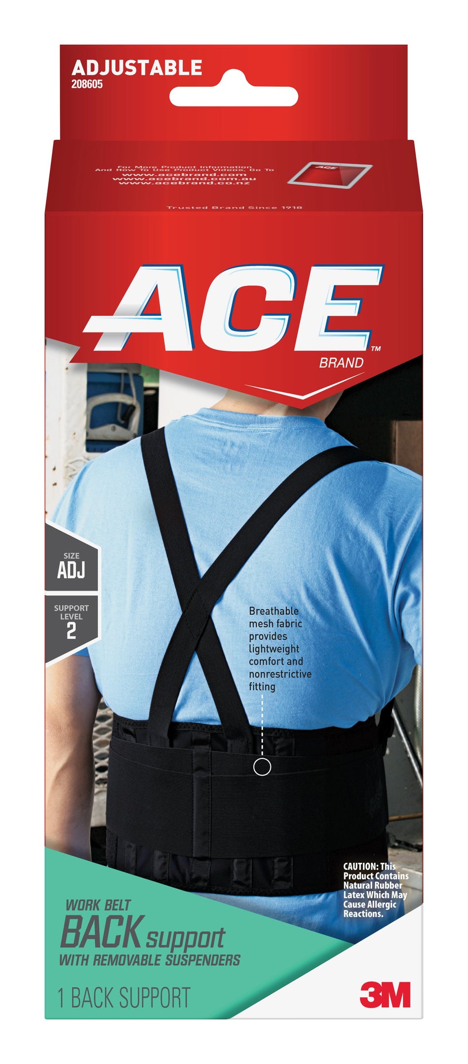 3M� Ace� Back Support Belt, Adjustable, One Size Fits Most-Occupational Back Support Ace� One Size Fits Most Hook and Loop Closure Up to 48 Inch Waist Circumference 9 Inch Height Adult