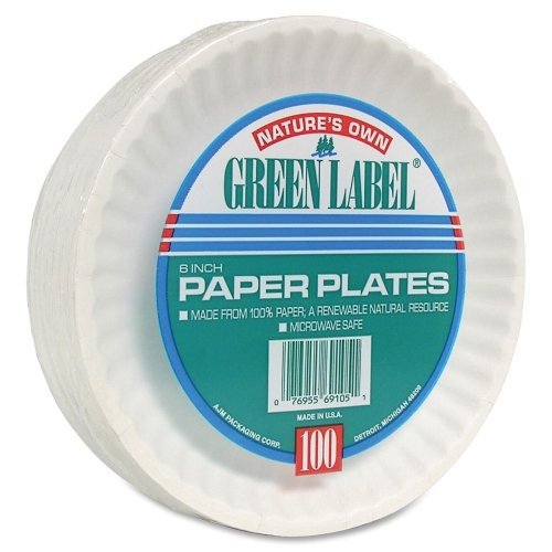 Green Label� Nature's Own Plate-Plate AJM Packaging Corporation White Single Use Paper 6 Inch Diameter