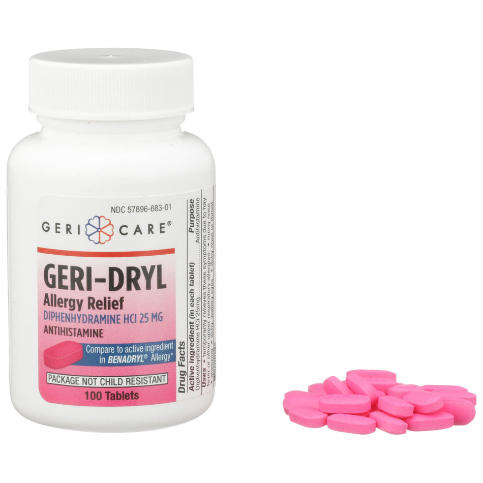 Geri-Dryl Diphenhydramine Allergy Relief-Allergy Relief Geri-Dryl 25 mg Strength Tablet 100 per Bottle