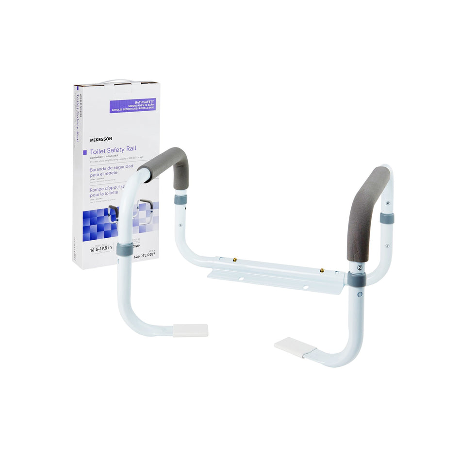 McKesson Toilet Safety Rail, White Steel, Width-Adjustable-Toilet Safety Rail McKesson White Steel