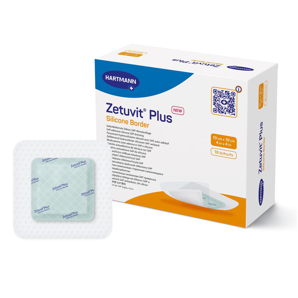 Zetuvit� Plus Silicone Border Super Absorbent Dressing, 4 x 4 Inch-Super Absorbent Dressing Zetuvit� Plus Silicone Border Silicone Adhesive 4 X 4 Inch Square