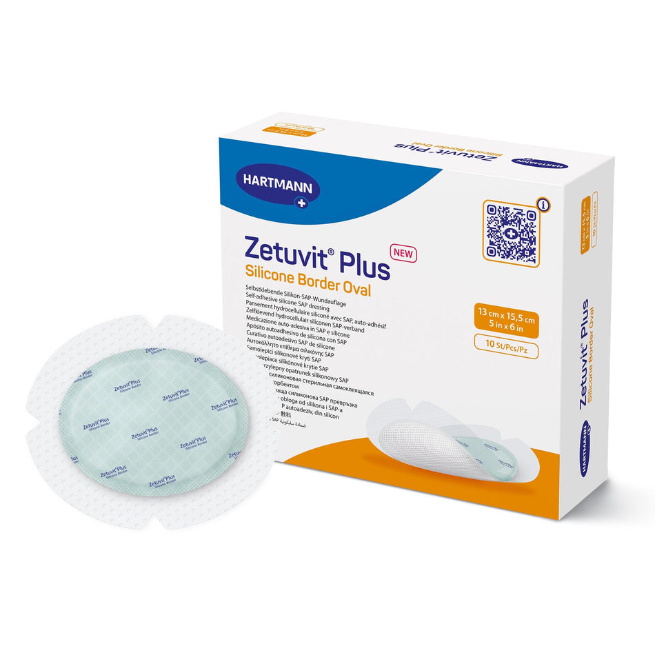 Zetuvit� Plus Silicone Border Super Absorbent Dressing, 5 x 6 Inch Oval-Super Absorbent Dressing Zetuvit� Plus Silicone Border Silicone Adhesive 5 X 6 Inch Oval