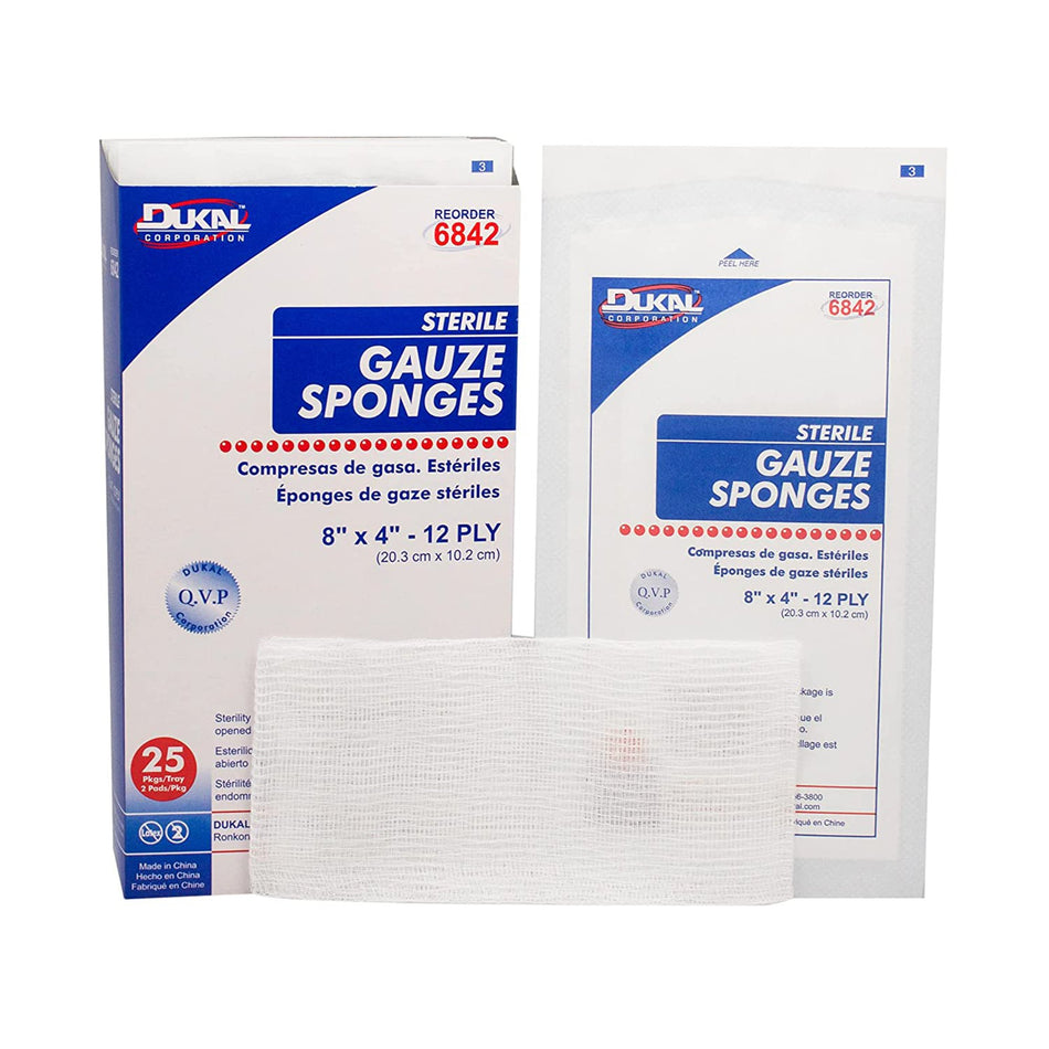 Dukal� Sterile Gauze Sponge, 4 x 8 Inch, 12-Ply-Gauze Sponge Dukal� 4 X 8 Inch 12-Ply Sterile 2 per Pack