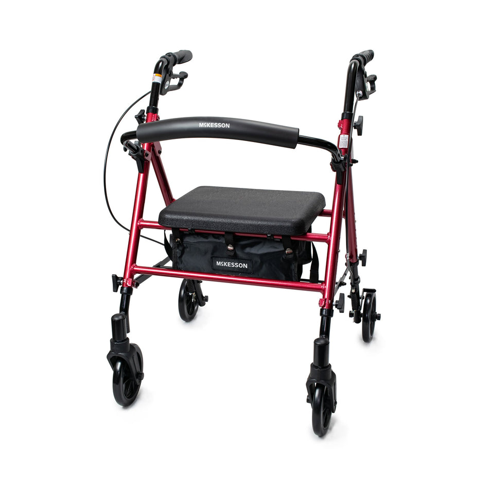 McKesson Four-Wheel Rollator-4 Wheel Rollator McKesson Red Adjustable Height / Folding Aluminum Frame