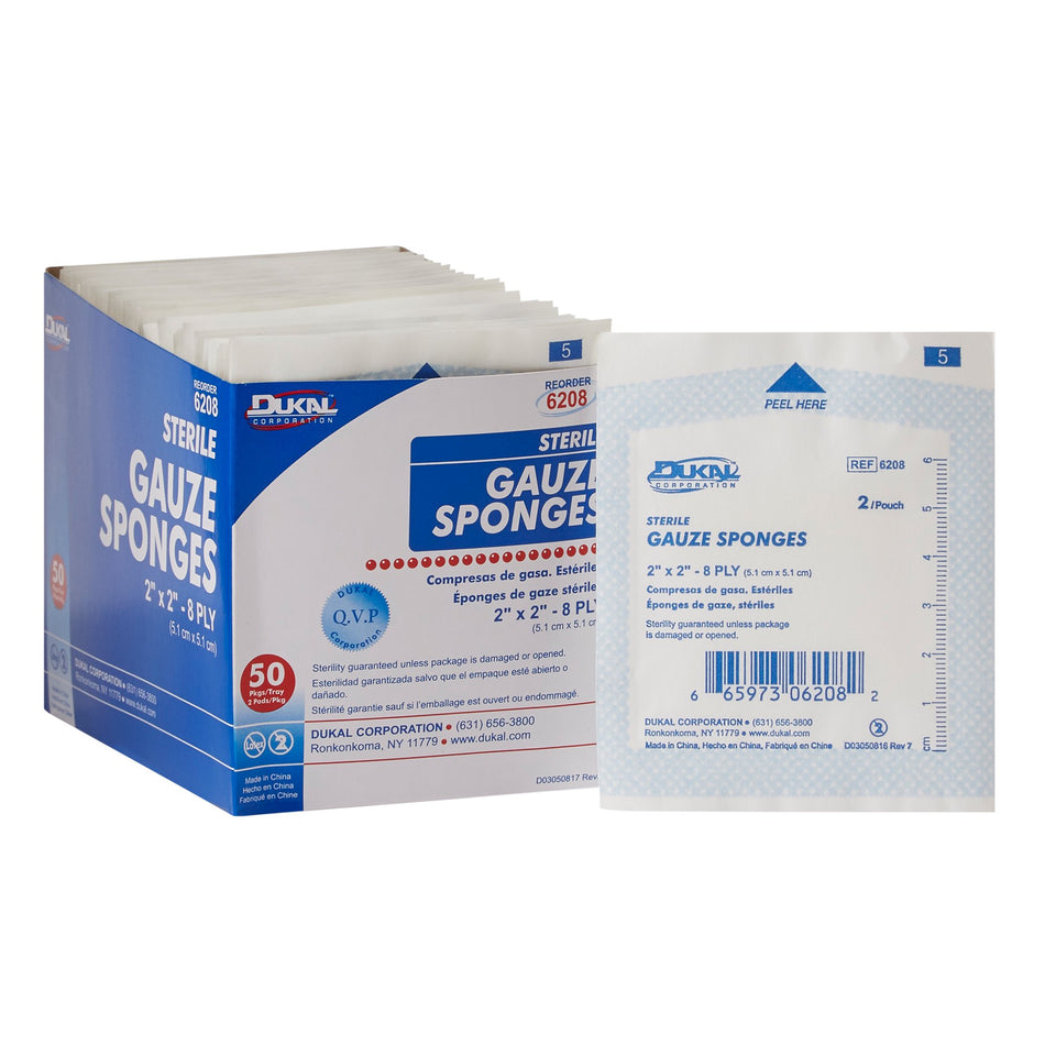 Dukal� Sterile Gauze Sponge, 2 x 2 Inch, 8-Ply-Gauze Sponge Dukal� 2 X 2 Inch 8-Ply Sterile 2 per Pack