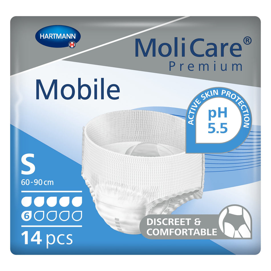 MoliCare� Premium Mobile 6 Drop Absorbency Incontinence Underwear, Small-Unisex Adult Absorbent Underwear MoliCare� Premium Mobile 6D Pull On with Tear Away Seams Small Disposable Moderate Absorbency