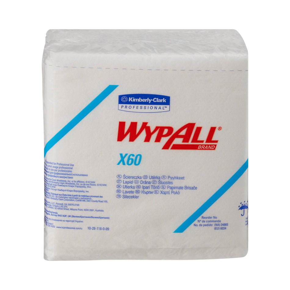 WypAll� X60 Task Wipe, � Fold-Task Wipe WypAll� X60 Light Duty White NonSterile Cellulose / Polypropylene 12 X 12-1/2 Inch Reusable