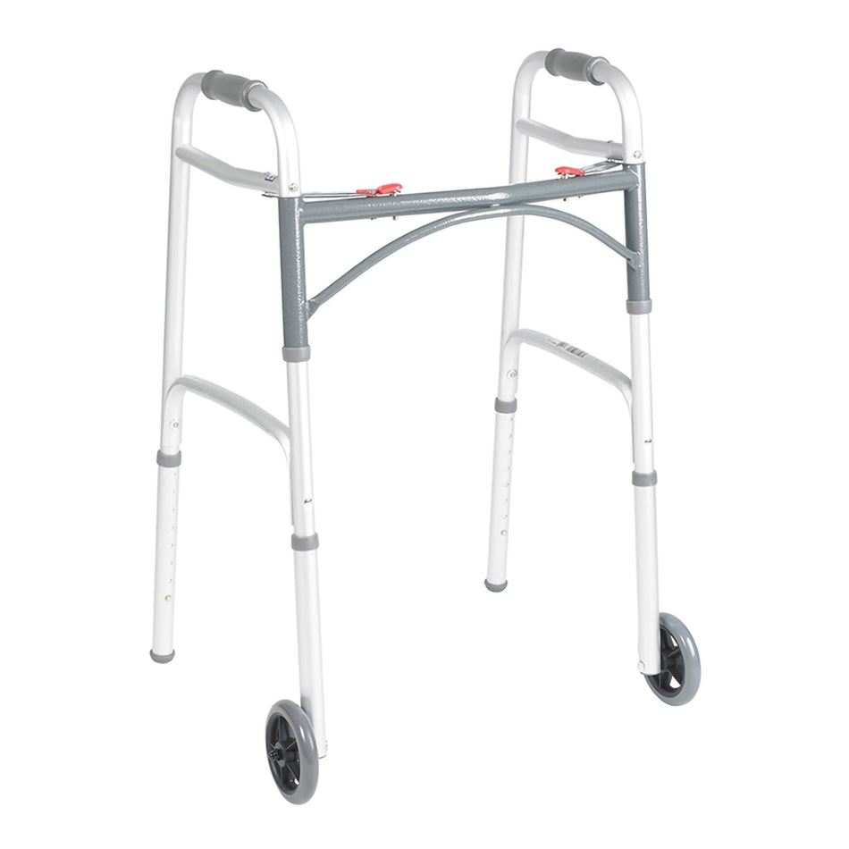 drive� Deluxe Aluminum Dual Release Folding Walker, 25 � 32� Inch Height-Dual Release Folding Walker with Wheels Adjustable Height drive� Deluxe Aluminum Frame 350 lbs. Weight Capacity 25 to 32-1/4 Inch Height