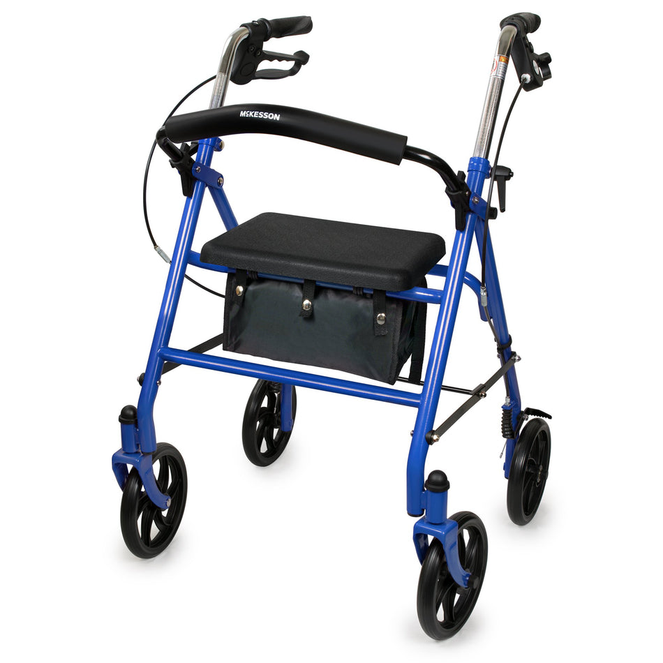 McKesson Folding Steel Four-Wheel Rollator, Blue-4 Wheel Rollator McKesson Blue Adjustable Height / Folding Steel Frame