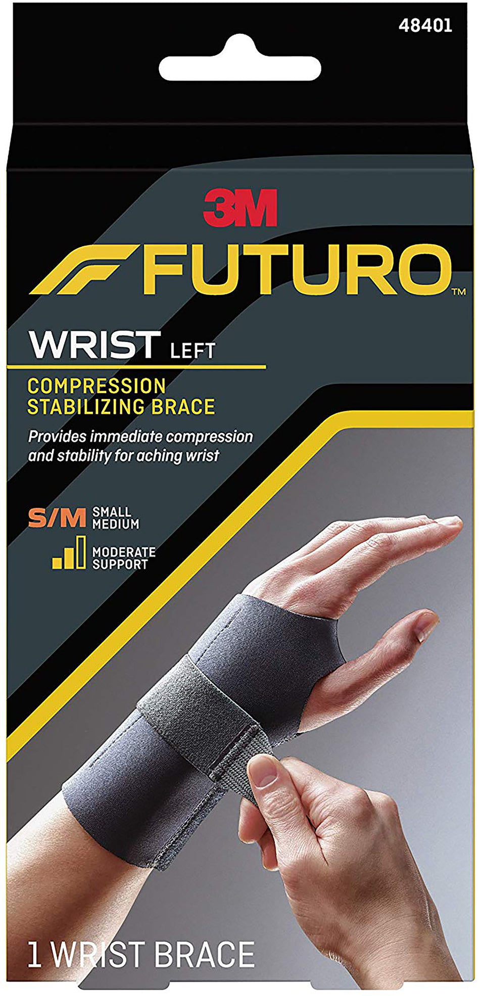 3M� Futuro� Left Wrist Brace, Small-Wrist Brace Futuro� Compression Stabilizing Low Profile Aluminum / Nylon / Polyester / Polyethylene / Spandex / Silicone Left Hand Black Small / Medium