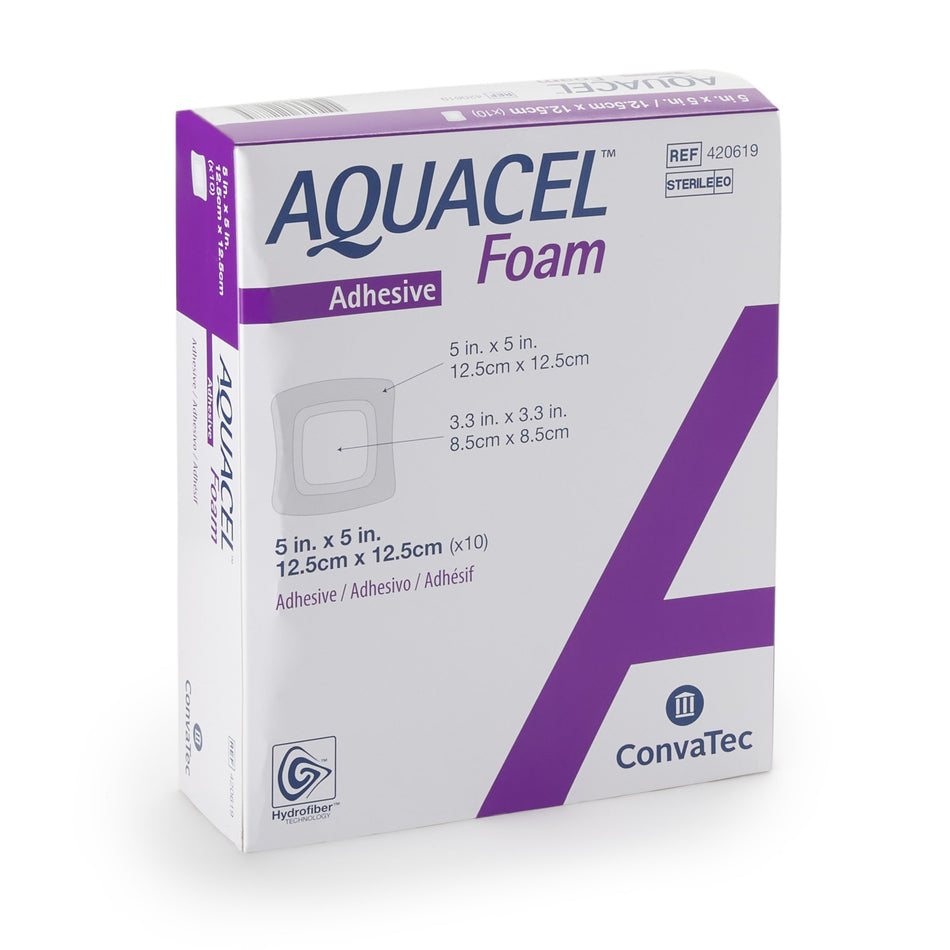 Aquacel® Silicone Adhesive with Border Silicone Foam Dressing, 5 x 5 Inch