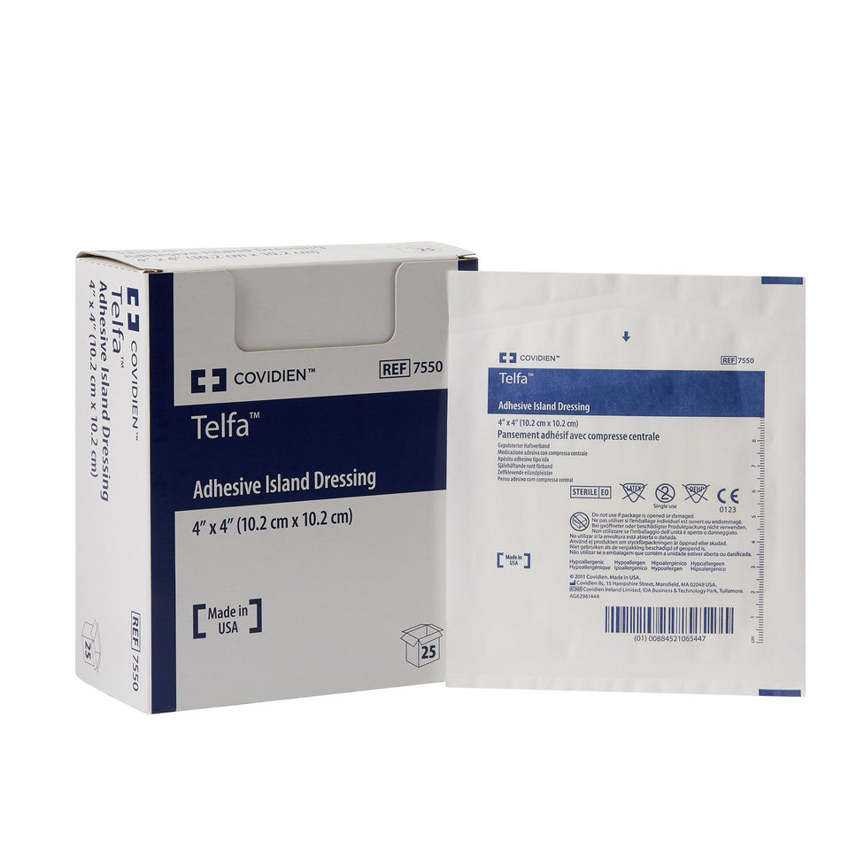 Telfa� White Adhesive Dressing, 4 x 4 Inch-Island Dressing Telfa� 4 X 4 Inch Square Sterile