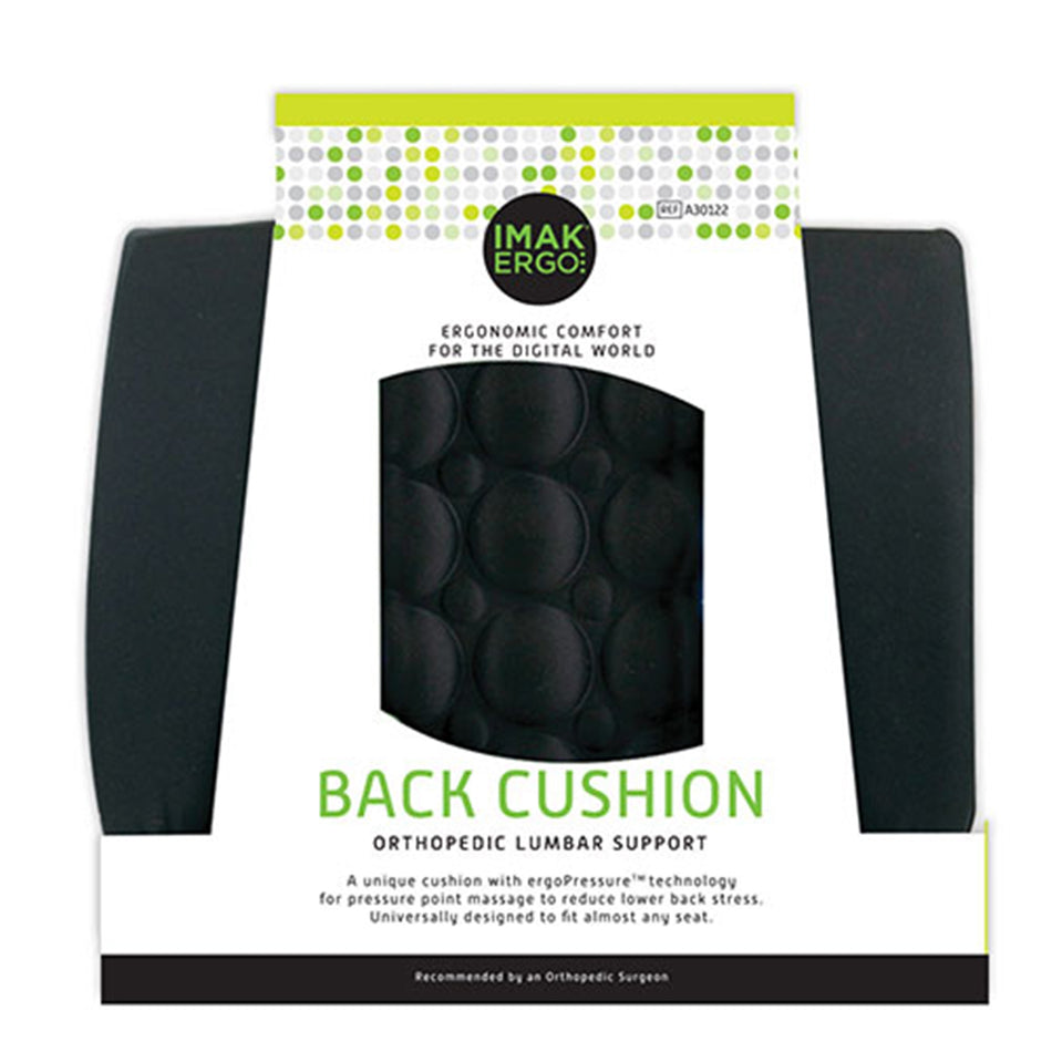 IMAK� Ergo Lumbar Cushion, 13.5 in. W x 4 in. D x 13.8 in. H, Foam, Black, Non-inflatable-Lumbar Support Cushion IMAK� Ergo Back Cushion 13-1/2 W X 13-4/5 L X 4 D Inch Foam