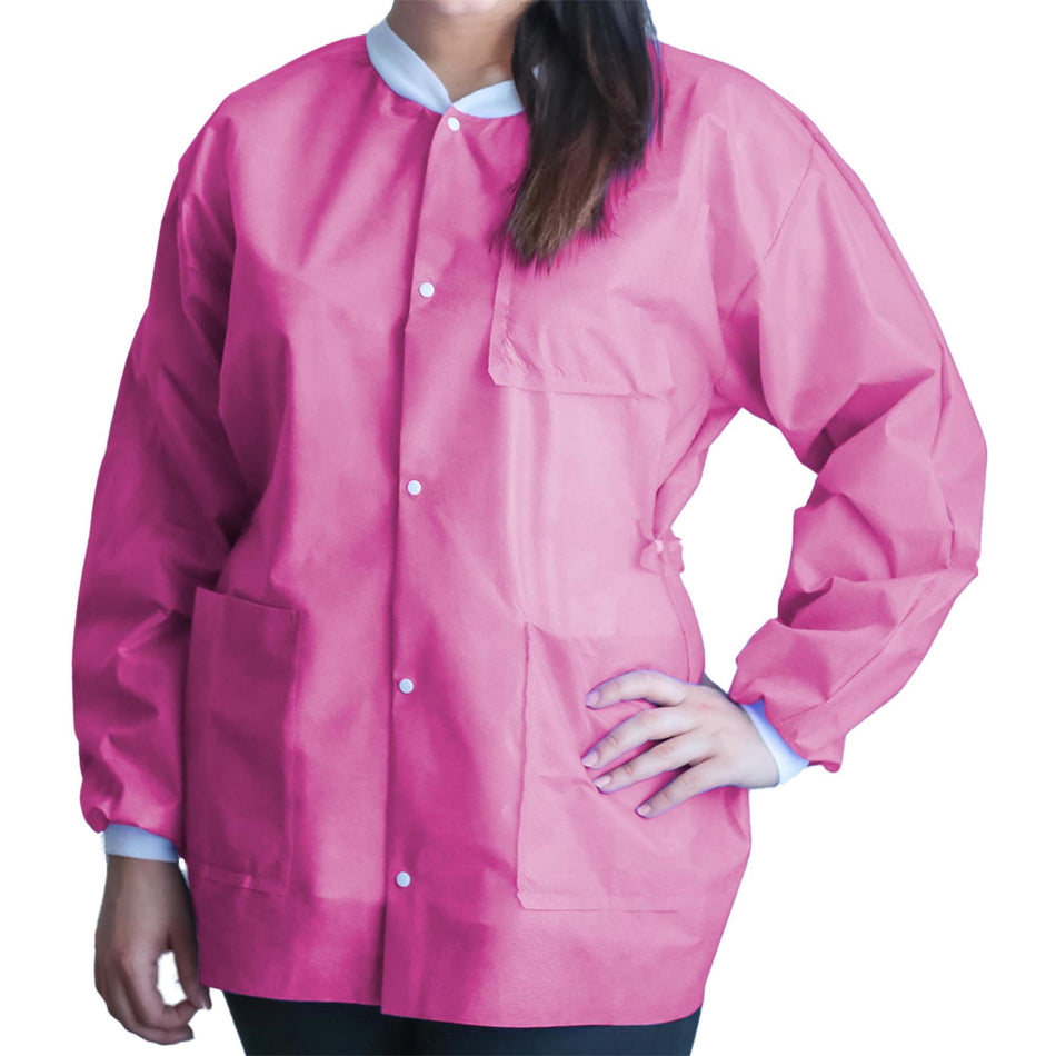 FitMe� Lab Jacket, Raspberry Pink, Small-Lab Jacket FitMe� Raspberry Pink Small Hip Length 3-Layer SMS Disposable