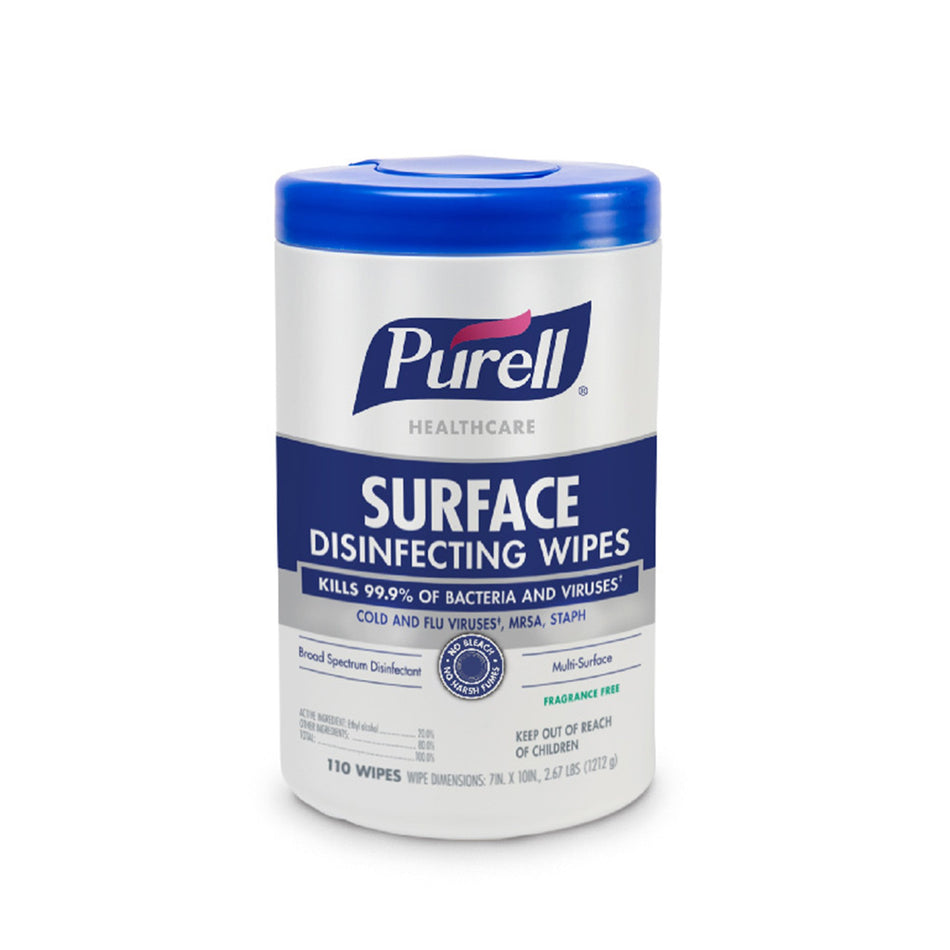 Purell® Healthcare Surface Disinfectant Cleaner Premoistened Alcohol Based Manual Pull Wipe 110 Count Canister Unscented NonSterile