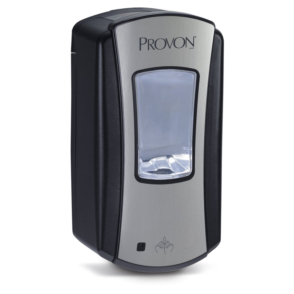 Soap Dispenser PROVON® LTX-12™ Brushed Chrome / Black Plastic Touch Free 1200 mL Wall Mount