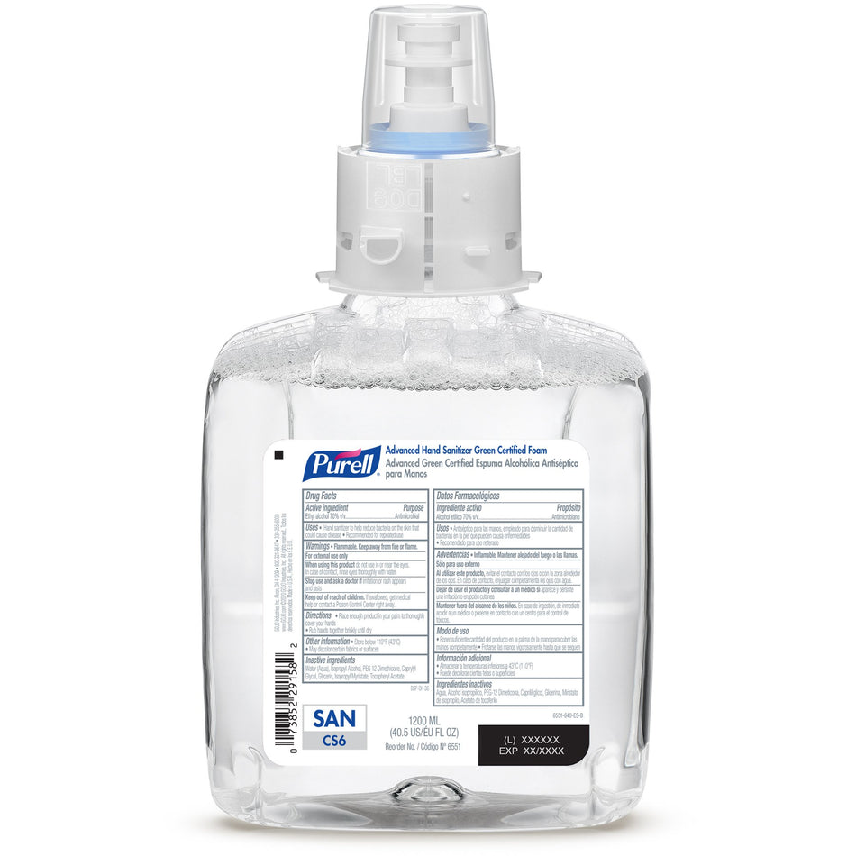 Hand Sanitizer Purell® Advanced 1200 mL Ethyl Alcohol Foaming Dispenser Refill Bottle