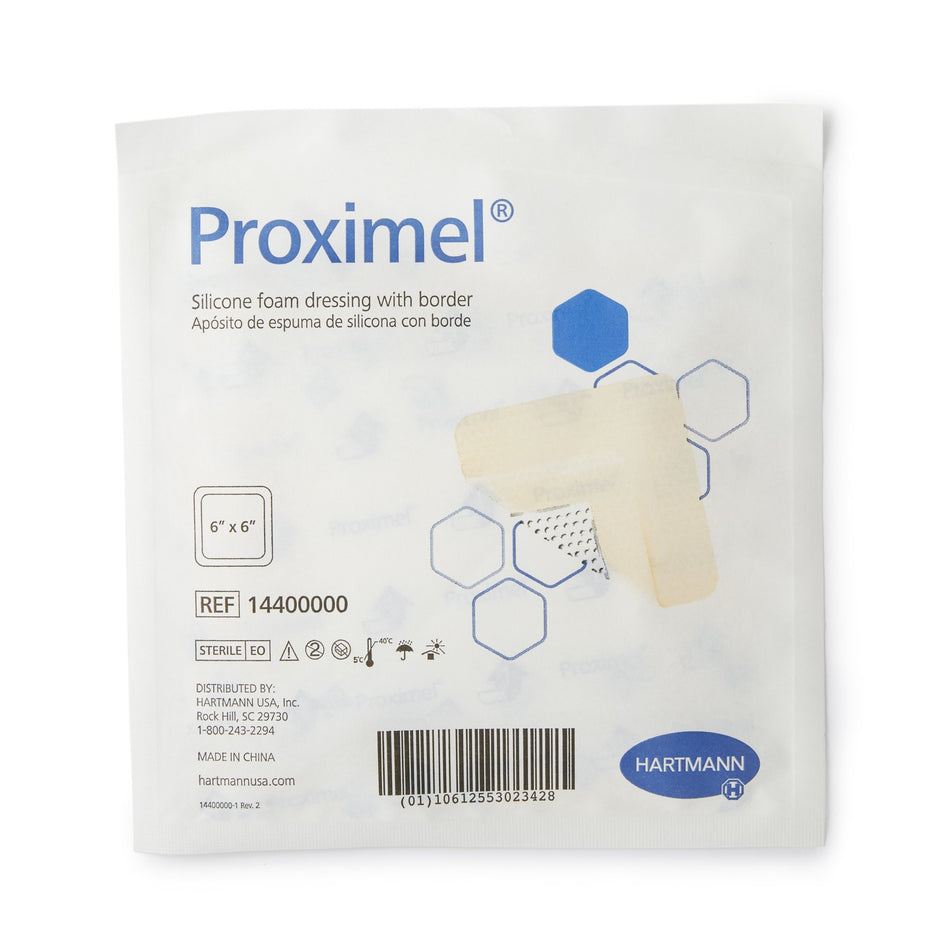 Foam Dressing Proximel® 6 X 6 Inch With Border Waterproof Film Backing Silicone Adhesive Square Sterile